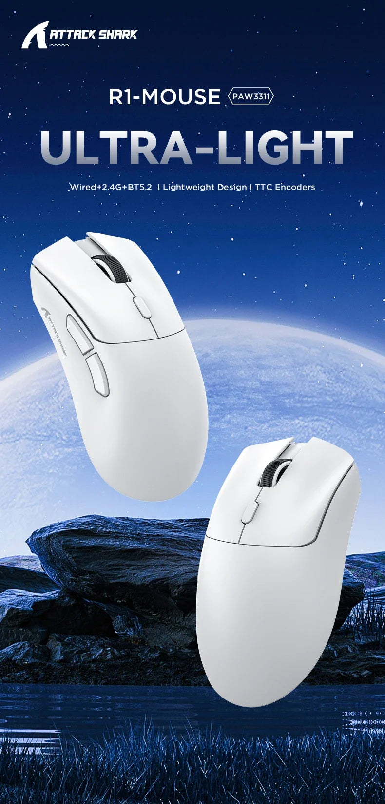 Mouse Attck Shark R1 Sem  Fio